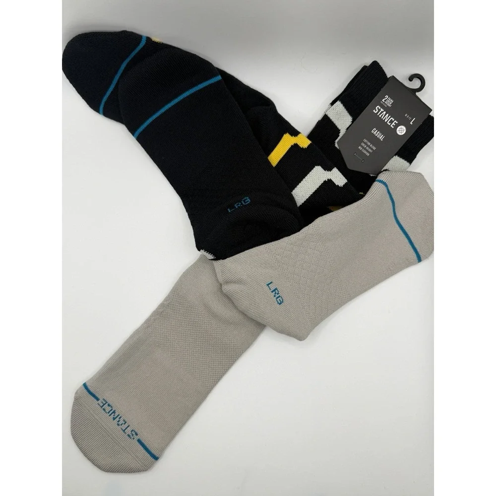 Stance Casual 2 Pack Crew Socks Black Yellow Grey Striped Mens L NWT AS56D2SWAP